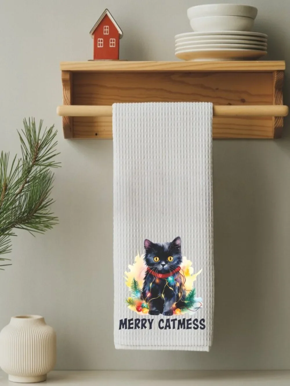 Merry Catmas Christmas Cat Decorative Kitchen Tea Towel